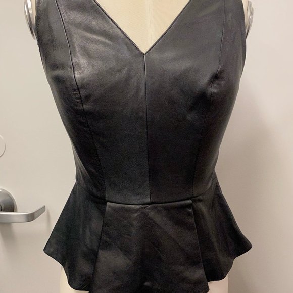 Robert Rodriguez Tops - ROBERT RODRIGUEZ SLEEVELESS V NECK PEPLUM LEATHER TOP